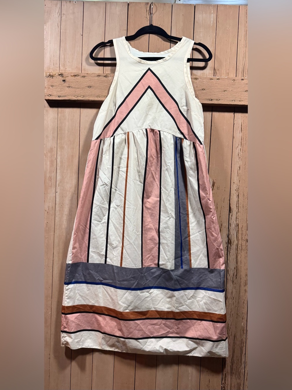 Women’s Cream and Pink Striped Sleeveless Dress